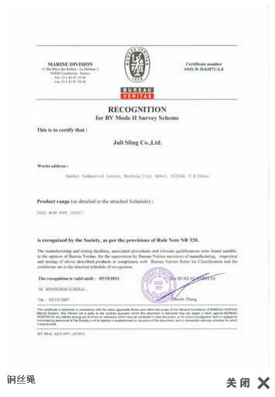 法國船級社BV工廠認可證書